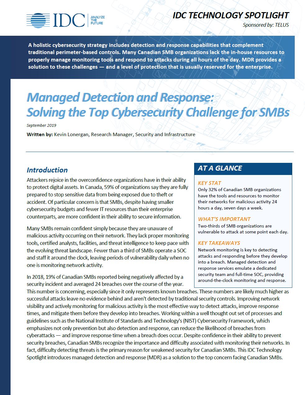 IDC Technology Spotlight - Managed Detection and Response Solving the top cybersecurity challenge for SMBs